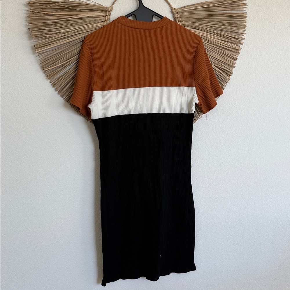 PatPat Tri-Tone Mini Dress - Black, White, Tan - Picture 3 of 11